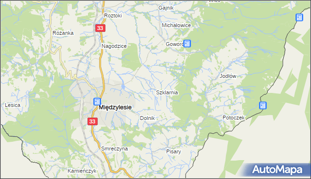 mapa Szklarnia gmina Międzylesie, Szklarnia gmina Międzylesie na mapie Targeo