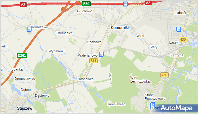 mapa Szreniawa gmina Komorniki, Szreniawa gmina Komorniki na mapie Targeo