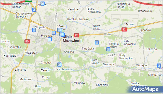 mapa Targówka gmina Mińsk Mazowiecki, Targówka gmina Mińsk Mazowiecki na mapie Targeo