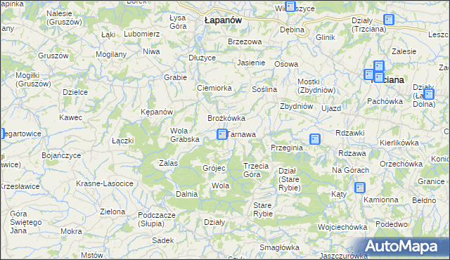 mapa Tarnawa gmina Łapanów, Tarnawa gmina Łapanów na mapie Targeo