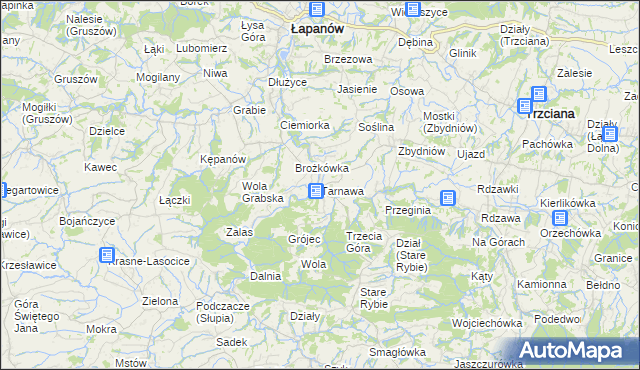 mapa Tarnawa gmina Łapanów, Tarnawa gmina Łapanów na mapie Targeo