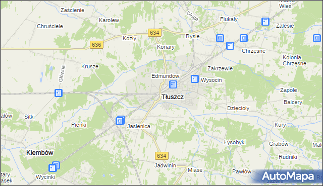 mapa Tłuszcz powiat wołomiński, Tłuszcz powiat wołomiński na mapie Targeo