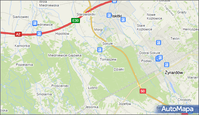 mapa Tomaszew gmina Wiskitki, Tomaszew gmina Wiskitki na mapie Targeo