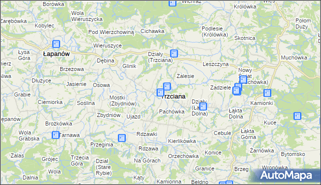 mapa Trzciana powiat bocheński, Trzciana powiat bocheński na mapie Targeo