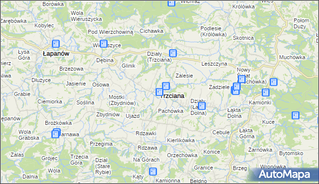 mapa Trzciana powiat bocheński, Trzciana powiat bocheński na mapie Targeo