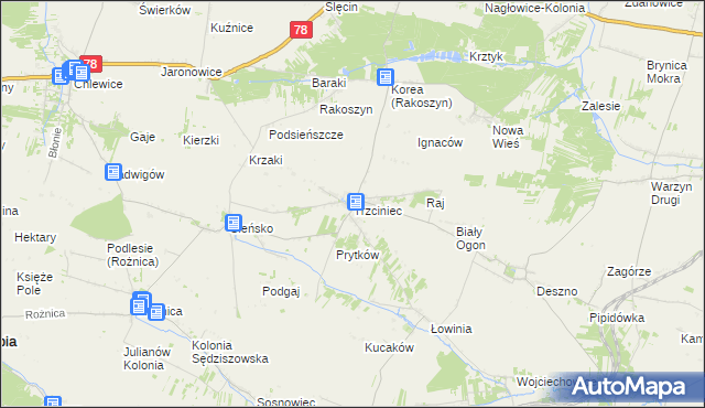 mapa Trzciniec gmina Nagłowice, Trzciniec gmina Nagłowice na mapie Targeo