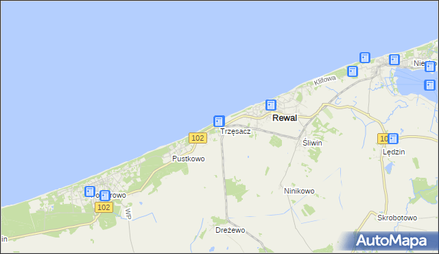 mapa Trzęsacz gmina Rewal, Trzęsacz gmina Rewal na mapie Targeo