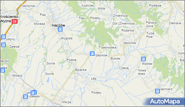 mapa Trześniów gmina Haczów, Trześniów gmina Haczów na mapie Targeo