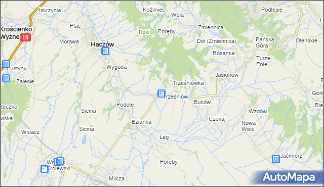 mapa Trześniów gmina Haczów, Trześniów gmina Haczów na mapie Targeo