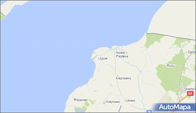 mapa Ujście gmina Braniewo, Ujście gmina Braniewo na mapie Targeo