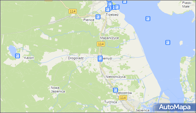 mapa Uniemyśl gmina Police, Uniemyśl gmina Police na mapie Targeo