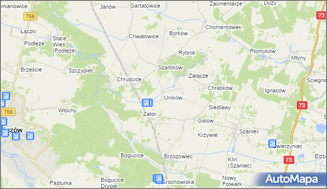 mapa Uników gmina Pińczów, Uników gmina Pińczów na mapie Targeo