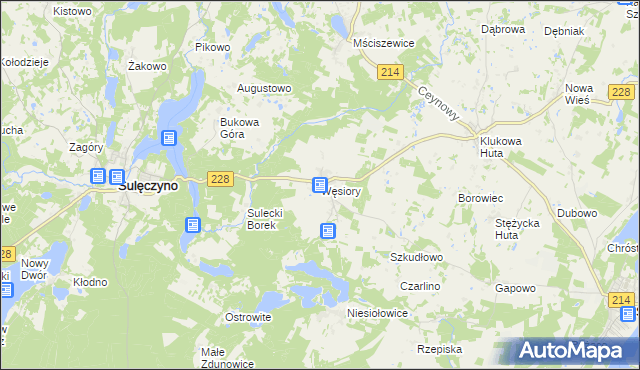 mapa Węsiory, Węsiory na mapie Targeo