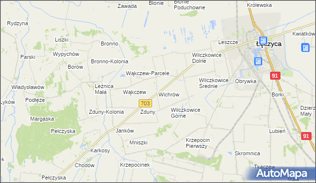 mapa Wichrów gmina Łęczyca, Wichrów gmina Łęczyca na mapie Targeo