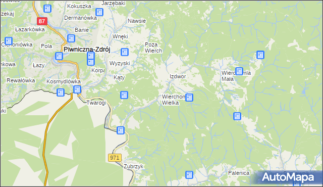 mapa Wierchomla Wielka, Wierchomla Wielka na mapie Targeo