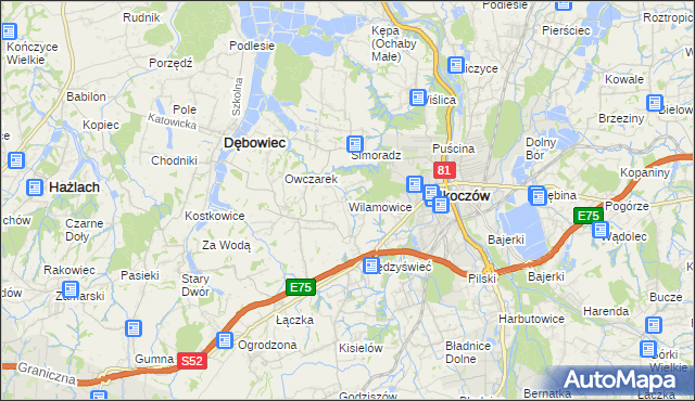 mapa Wilamowice gmina Skoczów, Wilamowice gmina Skoczów na mapie Targeo