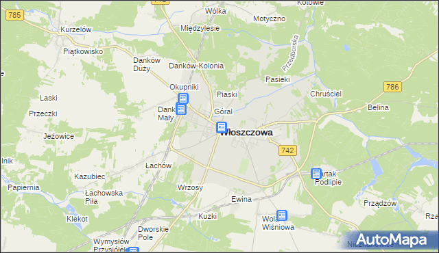 mapa Włoszczowa, Włoszczowa na mapie Targeo