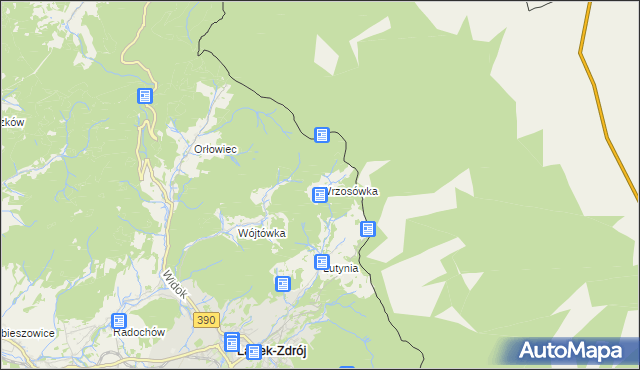 mapa Wrzosówka gmina Lądek-Zdrój, Wrzosówka gmina Lądek-Zdrój na mapie Targeo