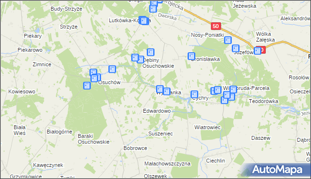 mapa Wygnanka gmina Mszczonów, Wygnanka gmina Mszczonów na mapie Targeo