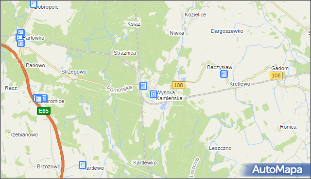 mapa Wysoka Kamieńska, Wysoka Kamieńska na mapie Targeo