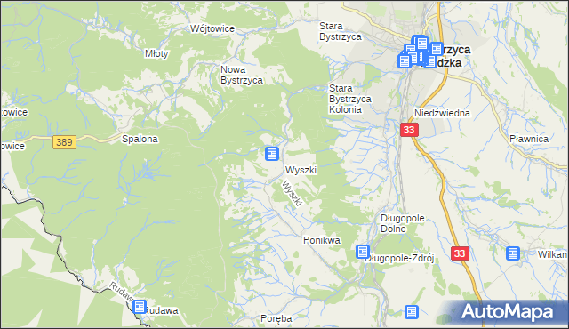 mapa Wyszki gmina Bystrzyca Kłodzka, Wyszki gmina Bystrzyca Kłodzka na mapie Targeo