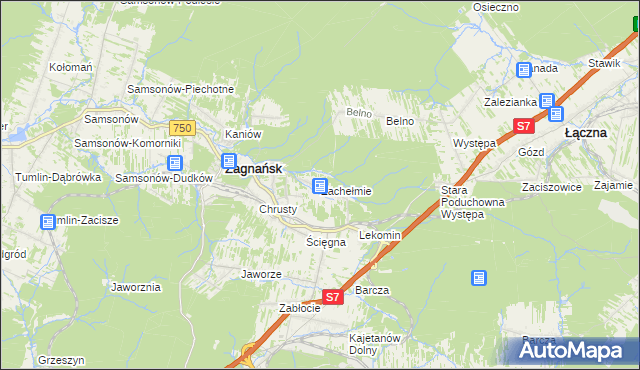 mapa Zachełmie gmina Zagnańsk, Zachełmie gmina Zagnańsk na mapie Targeo