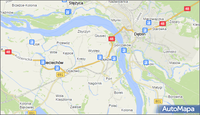 mapa Zajezierze gmina Sieciechów, Zajezierze gmina Sieciechów na mapie Targeo