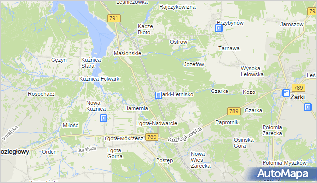 mapa Żarki-Letnisko, Żarki-Letnisko na mapie Targeo