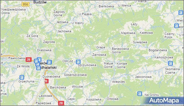mapa Żarnówka gmina Maków Podhalański, Żarnówka gmina Maków Podhalański na mapie Targeo