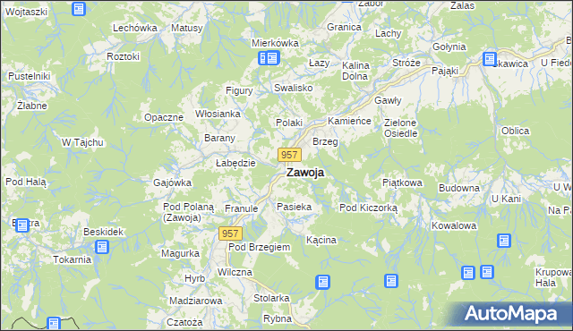 mapa Zawoja, Zawoja na mapie Targeo