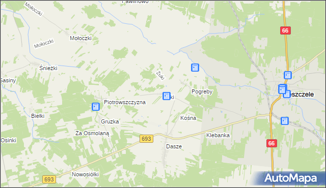 mapa Żuki gmina Kleszczele, Żuki gmina Kleszczele na mapie Targeo