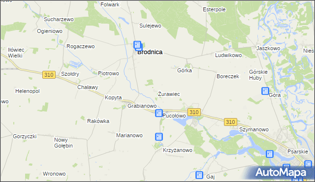 mapa Żurawiec gmina Brodnica, Żurawiec gmina Brodnica na mapie Targeo