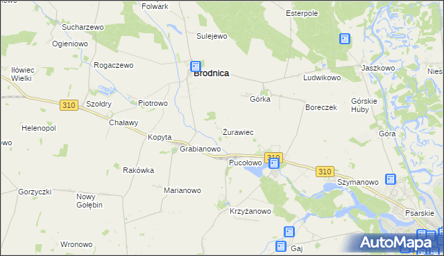 mapa Żurawiec gmina Brodnica, Żurawiec gmina Brodnica na mapie Targeo
