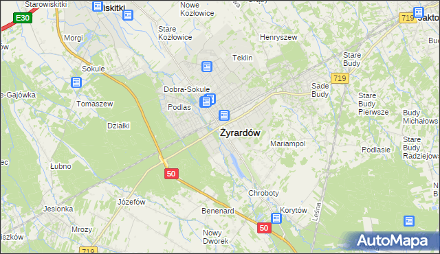mapa Żyrardów, Żyrardów na mapie Targeo