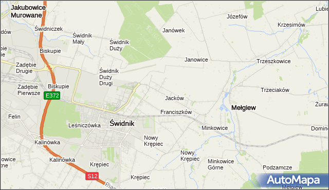 mapa Jacków gmina Mełgiew, Jacków gmina Mełgiew na mapie Targeo