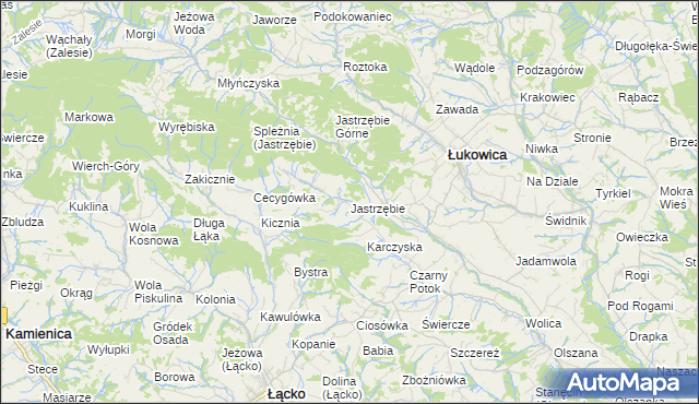 mapa Jastrzębie gmina Łukowica, Jastrzębie gmina Łukowica na mapie Targeo