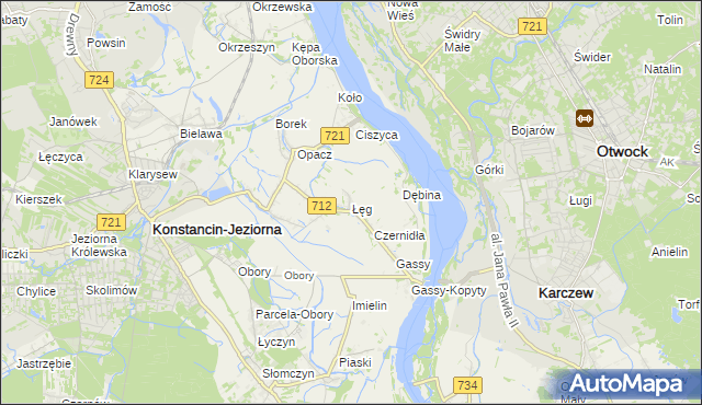 mapa Łęg gmina Konstancin-Jeziorna, Łęg gmina Konstancin-Jeziorna na mapie Targeo