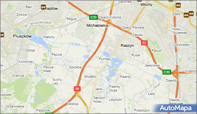 mapa Puchały gmina Raszyn, Puchały gmina Raszyn na mapie Targeo