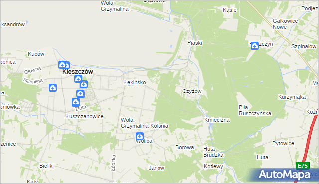 mapa Adamów gmina Kleszczów, Adamów gmina Kleszczów na mapie Targeo