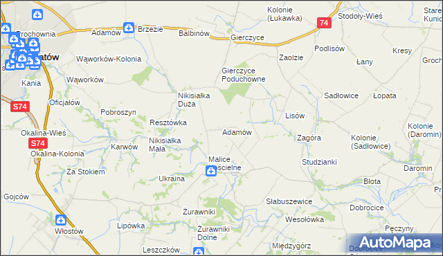 mapa Adamów gmina Lipnik, Adamów gmina Lipnik na mapie Targeo