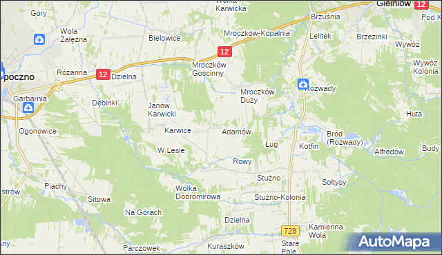 mapa Adamów gmina Opoczno, Adamów gmina Opoczno na mapie Targeo