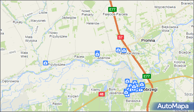 mapa Adamów gmina Promna, Adamów gmina Promna na mapie Targeo