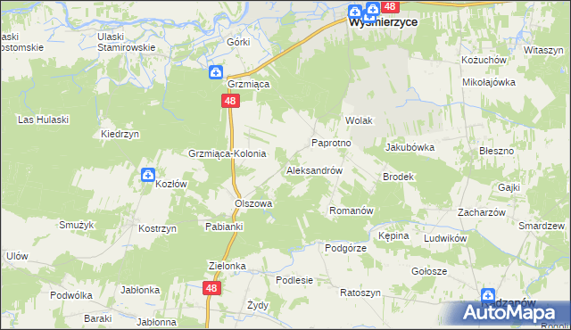 mapa Aleksandrów gmina Wyśmierzyce, Aleksandrów gmina Wyśmierzyce na mapie Targeo