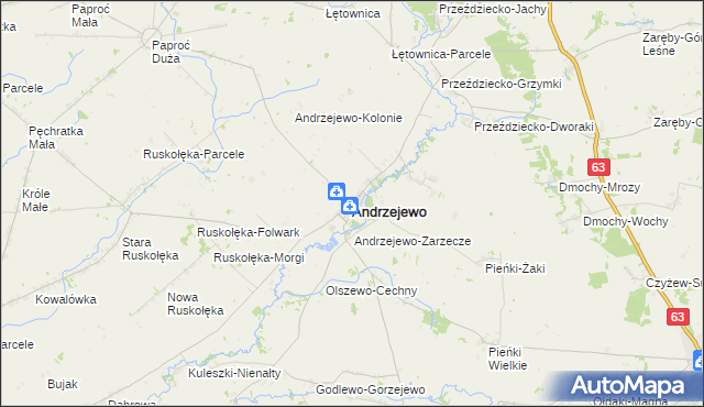 mapa Andrzejewo powiat ostrowski, Andrzejewo powiat ostrowski na mapie Targeo