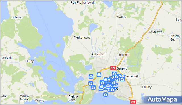 mapa Antonowo gmina Giżycko, Antonowo gmina Giżycko na mapie Targeo