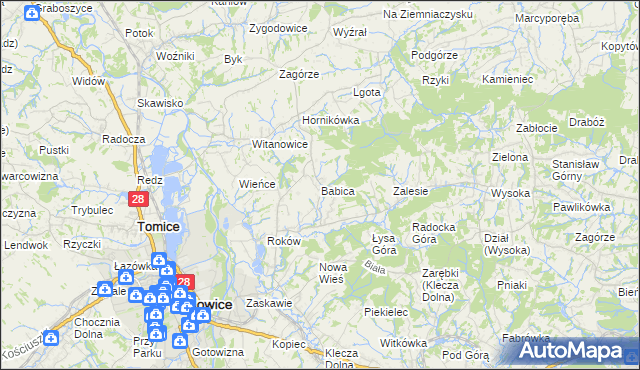 mapa Babica gmina Wadowice, Babica gmina Wadowice na mapie Targeo