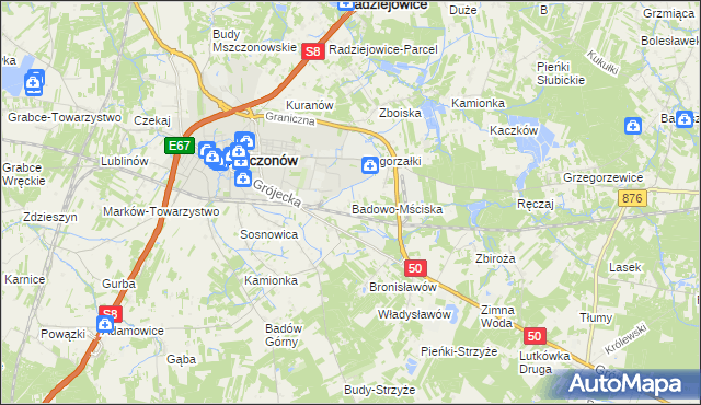 mapa Badowo-Mściska, Badowo-Mściska na mapie Targeo