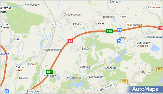 mapa Bąków gmina Długołęka, Bąków gmina Długołęka na mapie Targeo