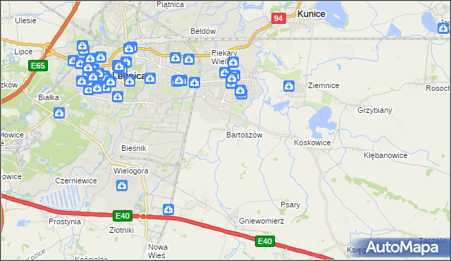 mapa Bartoszów gmina Legnickie Pole, Bartoszów gmina Legnickie Pole na mapie Targeo