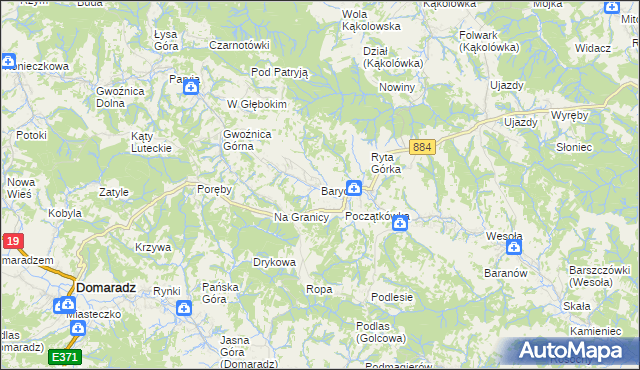 mapa Barycz gmina Domaradz, Barycz gmina Domaradz na mapie Targeo